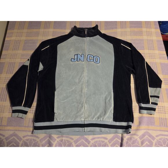 Vtg JNCO Two Tone Velour Zip Up Jacket Skater Y2K Streetwear Navy Baby Blue Y2k - Picture 1 of 11